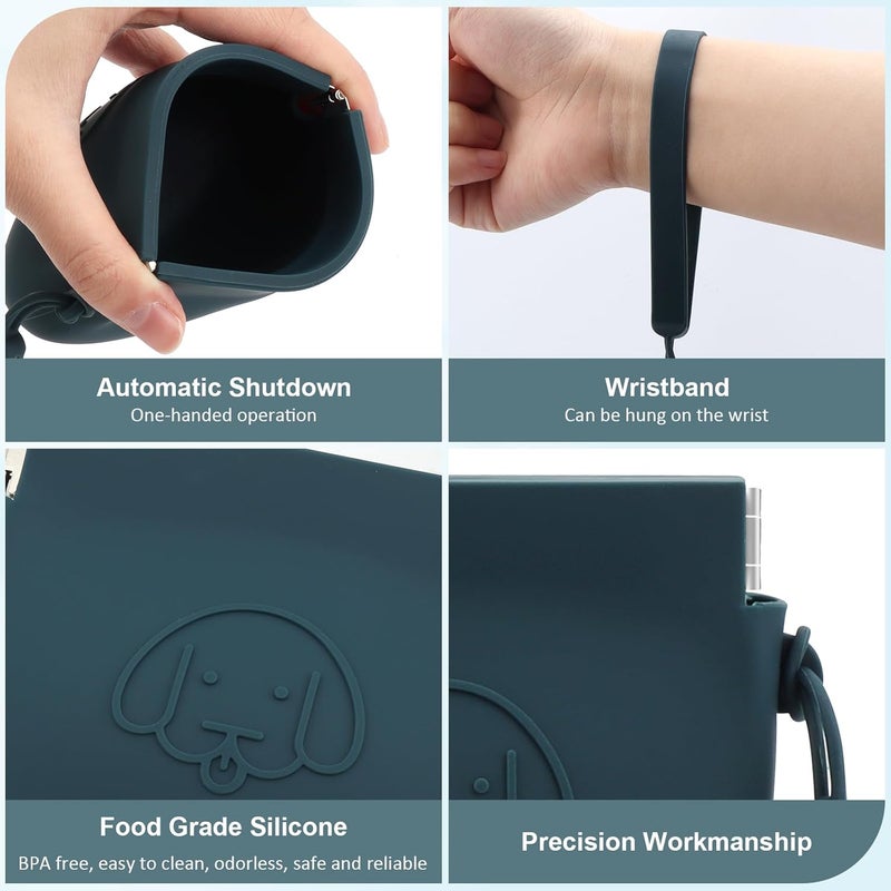 WALLFID Silicone Dog Treat Pouch, Auto Closure, with Pet Training Clicker, Walking Bag for Dog and Cat, Pocket Size, Easy to Clean, Odorless, Travel Walking Bag (Dark Green) - Image 4